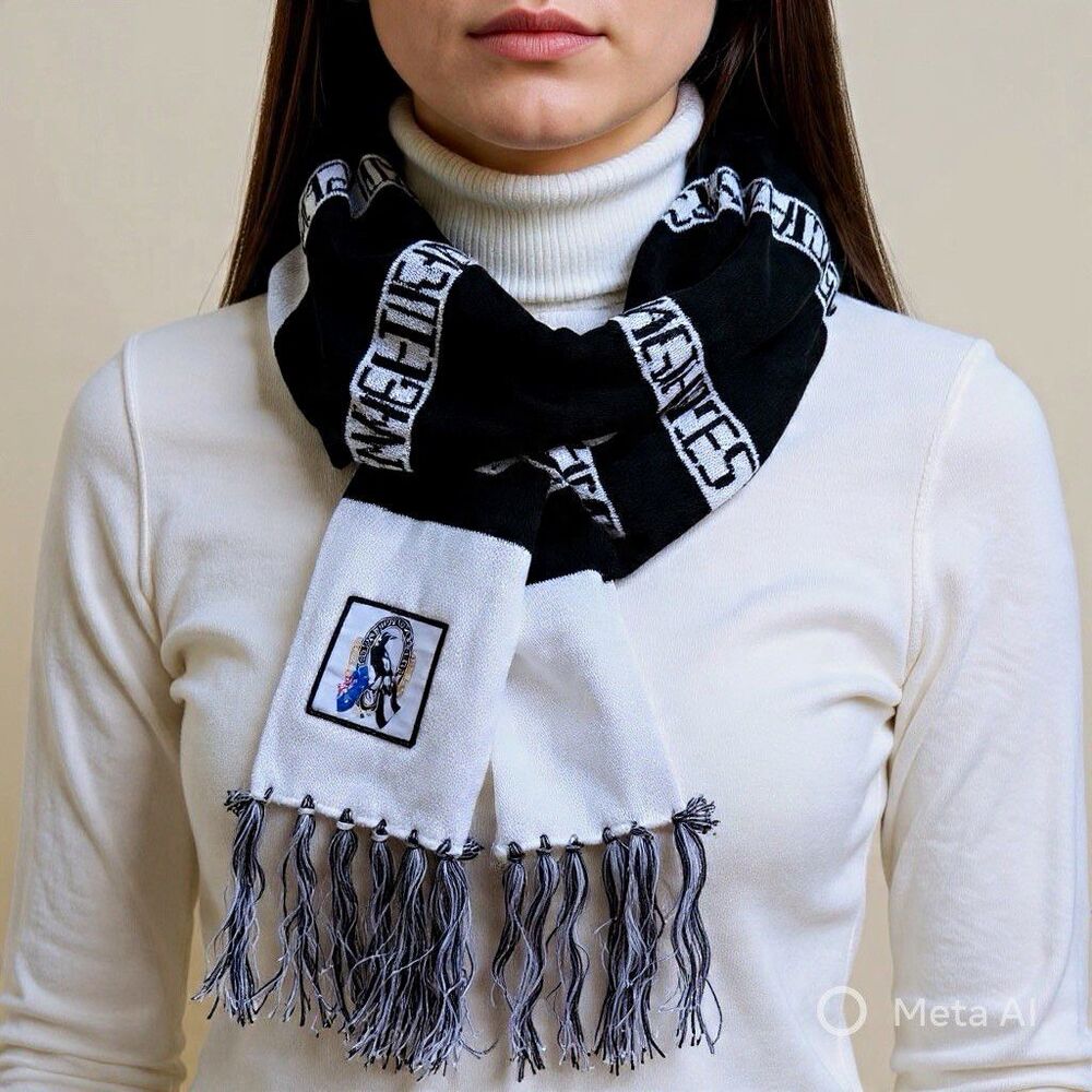 Collingwood Magpies AFL Black White Scarf Fringe Australian Football Suppo